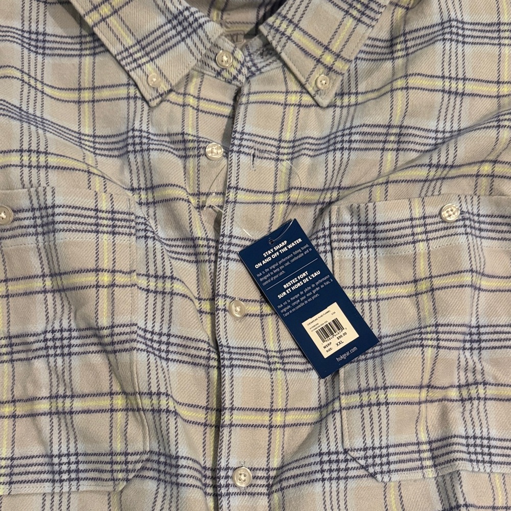Huk Men's Light Blue and Cream Plaid Button-Down Shirt